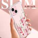 GVIEWIN for iPhone 15 Plus Case Floral, with Screen Protector&Camera Lens Protector,[Non Yellowing] Soft Shockproof Clear Phone Protective Cover for Women, Flower Pattern Design 6.7" (Alcea/Red)