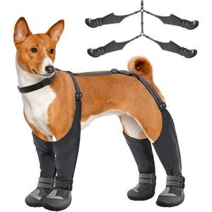 Idepet Dog Suspender Boots, Tall Dog Boots Anti-Slip & Fall Waterproof Shoes Leggings, Adjustable Suspender Boots for Winter Snow Rain Hiking Paws Protector (6, Black)