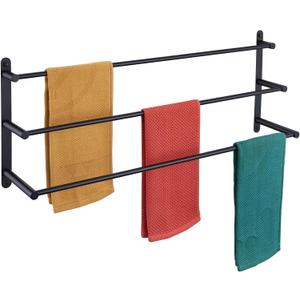 KOKOSIRI Bath Towel Bars Matte Black Bathroom 3-Tiers Ladder 32'' Towel Rails Wall Mounted Towels Shelves Rack Stainless Steel, B5002BK-L32