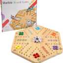 Original Marble Game Wahoo Board Game Double Sided Painted Wooden Fast Track Board Game for Family Friends and Party 6 and 4 Players 6 Colors 24 Marbles 6 Dice (Smalllog)