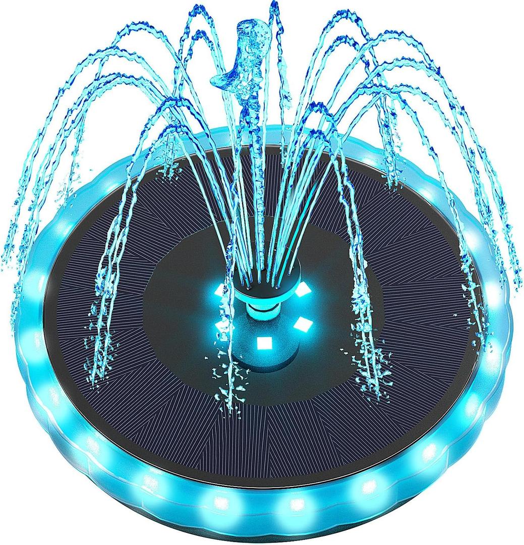 Solar Fountain Matte Panel with 4000 mAH Battery, 4W Bird Bath Fountains Solar Power with 8 Nozzles, Floating Solar Fountain Pump for Bird Bath, Garden, Pond, Outdoor (Color Change)