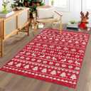 SHACOS Christmas Area Rug 3x5ft Red Snowflakes Christmas Tree Deer Xmas Holiday Decor Non Slip Soft Washable Christmas Decorative Rug Living Room Indoor Accent Rug Entrance Carpet Bedroom Entryway