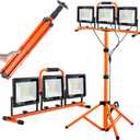 21000 Lumen Work Lights with Stand, 3 Adjustable Head LED Work Light, with Adjustable and Foldable Tripod Stand, Waterproof Lamp with Individual Switch with 6500 Kelvin Color Temperature