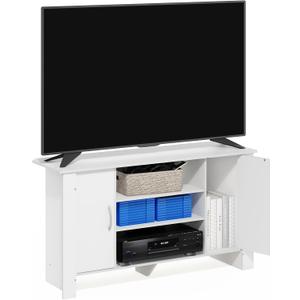 Furinno ECON TV Stand, 4-Tier Entertainment Center with Adjustable Shelf, Open Back TV Console with Door Storage for TV up to 46 Inch, for Living Room, Bedroom, White, 50-inch Tv