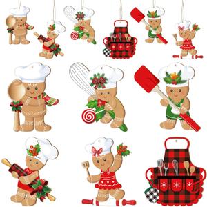 36 Pcs Gingerbread Man Ornaments for Christmas Tree Wooden Chef Christmas Decoration Set Hanging Gingerbread House Decorations Cute Assorted Decor for Xmas Party Rustic Kitchen Decor