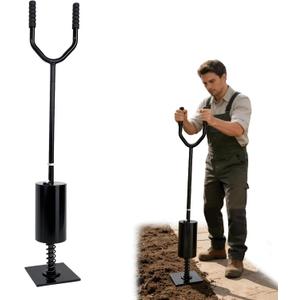 Steel Tamper Heavy Duty Tamper Tool for Landscaping & Garden, 8" x 8" Steel Base, Shock-Absorbing Spring, Fillable Weight Tube, for Soil, Sand & Gravel
