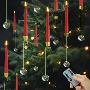 AFINETH Christmas Tree Candles with Remote, Red Battery Operated Christmas Candles, LED Candlesticks for Xmas Tree Decoration
