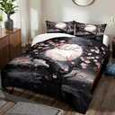 CCoutueChen Japanese Style Cherry Blossom Comforter Set King Pink Cherry Blossoms Bedding Black Floral Bedding Set 3Pcs Oriental Comforter Asian Art Decorative Bedding Comforter Set for All Season