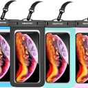 4 Pack 8.5 Waterproof Cell Phone Pouch - Underwater Dry Bag Case Lanyard - Water Proof Clear Holder Protector for iPhone 16 15 14 Pro Max Plus Samsung Galaxy S25 Ultra Note for Beach Swimming (Black+Blue+Green+Pink)