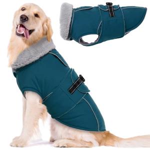 Lelepet Warm Dog Coats for Large Dogs Waterproof Dog Winter Jacket Reflective Pet Fleece Vest Windproof Cold Weather Coats with Adjustable Buckle & Leash Hole, Dark Green, XL