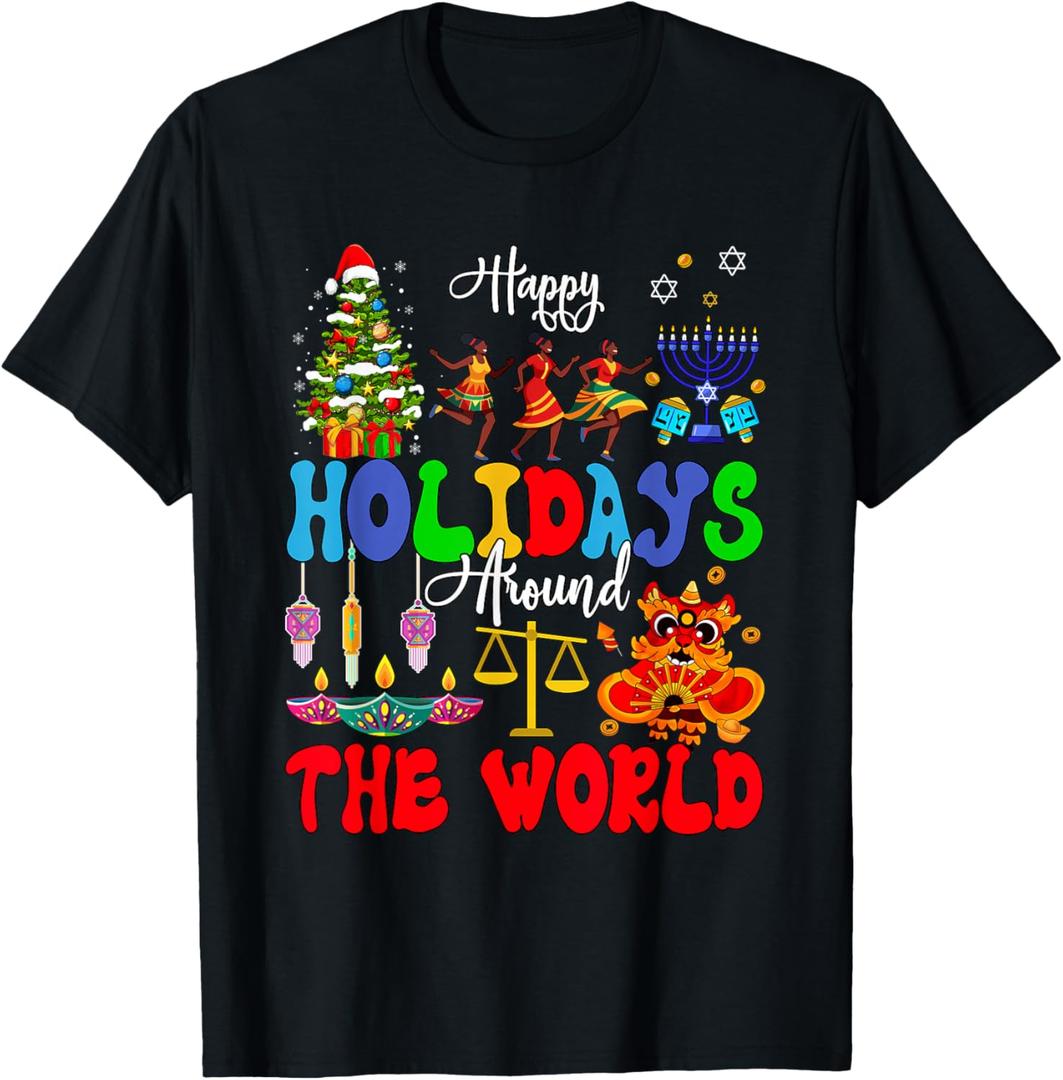 Family Lover Vacations Costume Holidays Around World Xmas Hanukkah Kwanzaa Diwali New Year Unisex-Kids T-Shirt Black Small