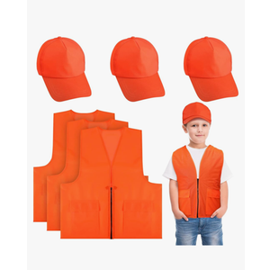 Jiuguva 6 Pcs Kids Hunting Safety Vest and Cap Include Blaze Orange Hunting Vest and Hat for Boys Girls (Baseball Cap Style)