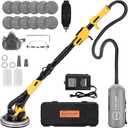 Brushless Drywall Sander, 1200W 10-Amp Popcorn Ceiling Removal Tool with 800-2200RPM 8 Variable Speed 12pcs Sanding Discs Drywall Sander with Vacuum Dust Collector LED Light for Ceiling Sanding