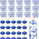 Fumete 40 Pcs Blue Floating Candles Pearl Strings for Centerpieces Small Unscented Floating Candles Vase Fillers Table Decoration for Meditation, Spa, Swimming Pool Party, Wedding Dining Table Decor