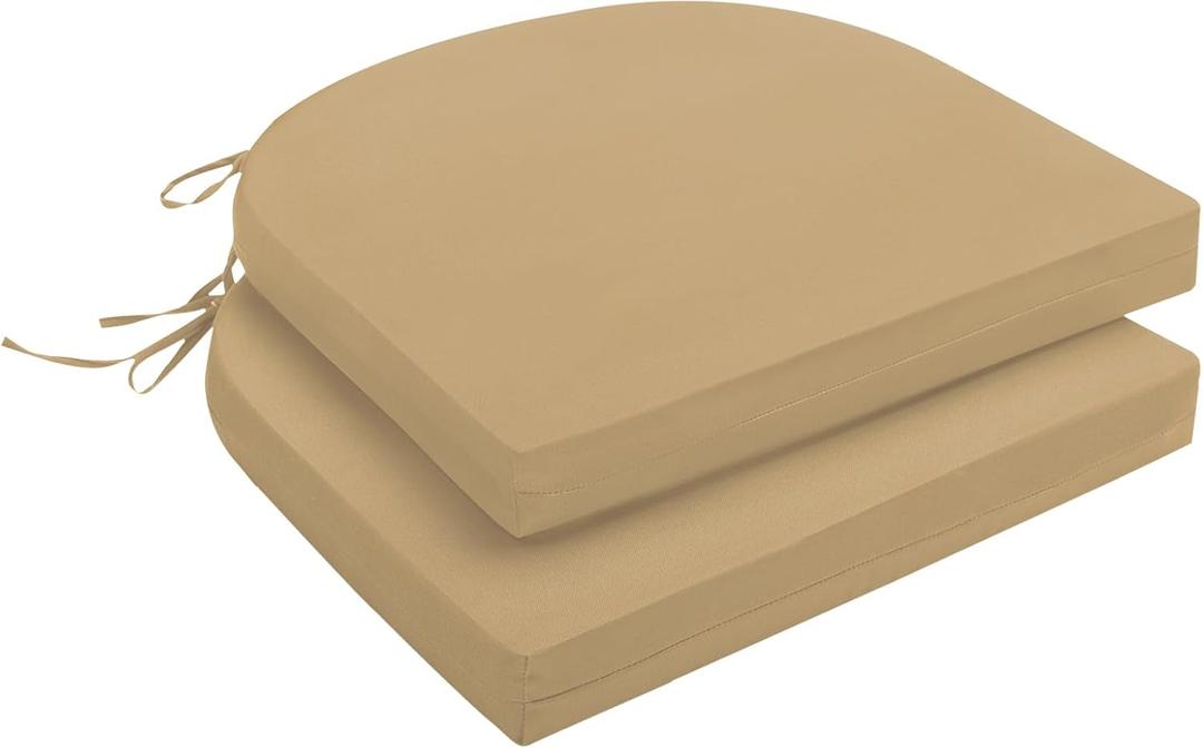 downluxe Outdoor Chair Cushions Set of 2 for Patio Furniture, Water-Resistant Patio Chair Cushions with Ties, High Density Foam Outdoor Seat Cushion, 17" X 16" X 2", Khaki