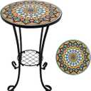 Mosaic Outdoor Side Table Small Round Patio Table Plant Stand
21" Accent End Table with 14" Ceramic Tile Top for Small Spaces Porch Pool Garden Decor Indoor Living Room Bedroom Balcony