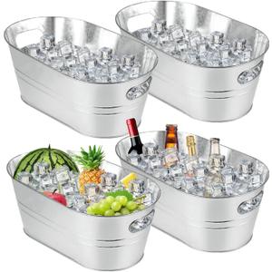 MIVIDE 4 Pack Galvanized Tub 3.3 Gallon Ice Bucket Large Metal Champagne Drink Bucket with Handles Galvanized Ice Buckets for Parties Mimosa Bar Cocktail Bar