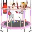 Trampoline for Kids, Upgrade Full Anti-Rust 440lbsToddler Trampoline with Net, Upgraded Ring Legs with Adjustable Gymnastics Bar&Toys, Gifts for Ages 1-8 Boys&Girls (60'')