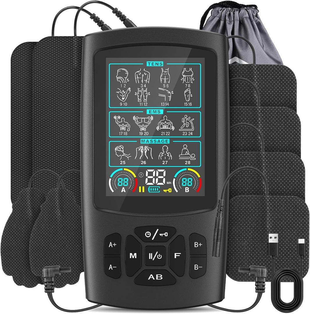 TENS Unit EMS Muscle Stimulator with 28 Modes, Dual Channel Muscle Stimulator Machine with 8PCS Electrode Pads, TENS Machine for Muscles, Shoulder, Neck, Back, New Upgraded Color Screen