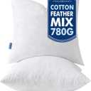 MIULEE Pillow Inserts 20x20 Inch Set of 2, Feather Mix Polycotton with Cotton Fabric Square Decorative Throw Pillows for Couch Bed Sofa
