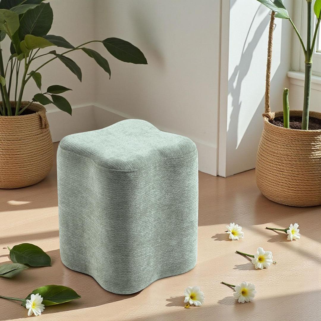 Get Set Style 14.4 Inch Flowers Shaped Ottoman,Modern Chenille Ottoman Vanity Stool for Living Room Comfortable Pouf,Stylish Sofa Foot Rest (Green)