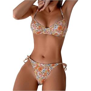 SOLY HUX Women's Floral Print Bikini Sets Underwire Tie Side Bathing Suits Two Piece Swimsuit, Multicoloured Floral, Medium