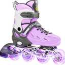 SUPER YOUNGSTER Adjustable Inline Skates for Boys Girls Ages 4-12 with Light Up Wheels, Roller Skates Blades for Youth Kids Indoor & Outdoor Beginners (Purple), Size: Medium-Big Kid (1-4 US)