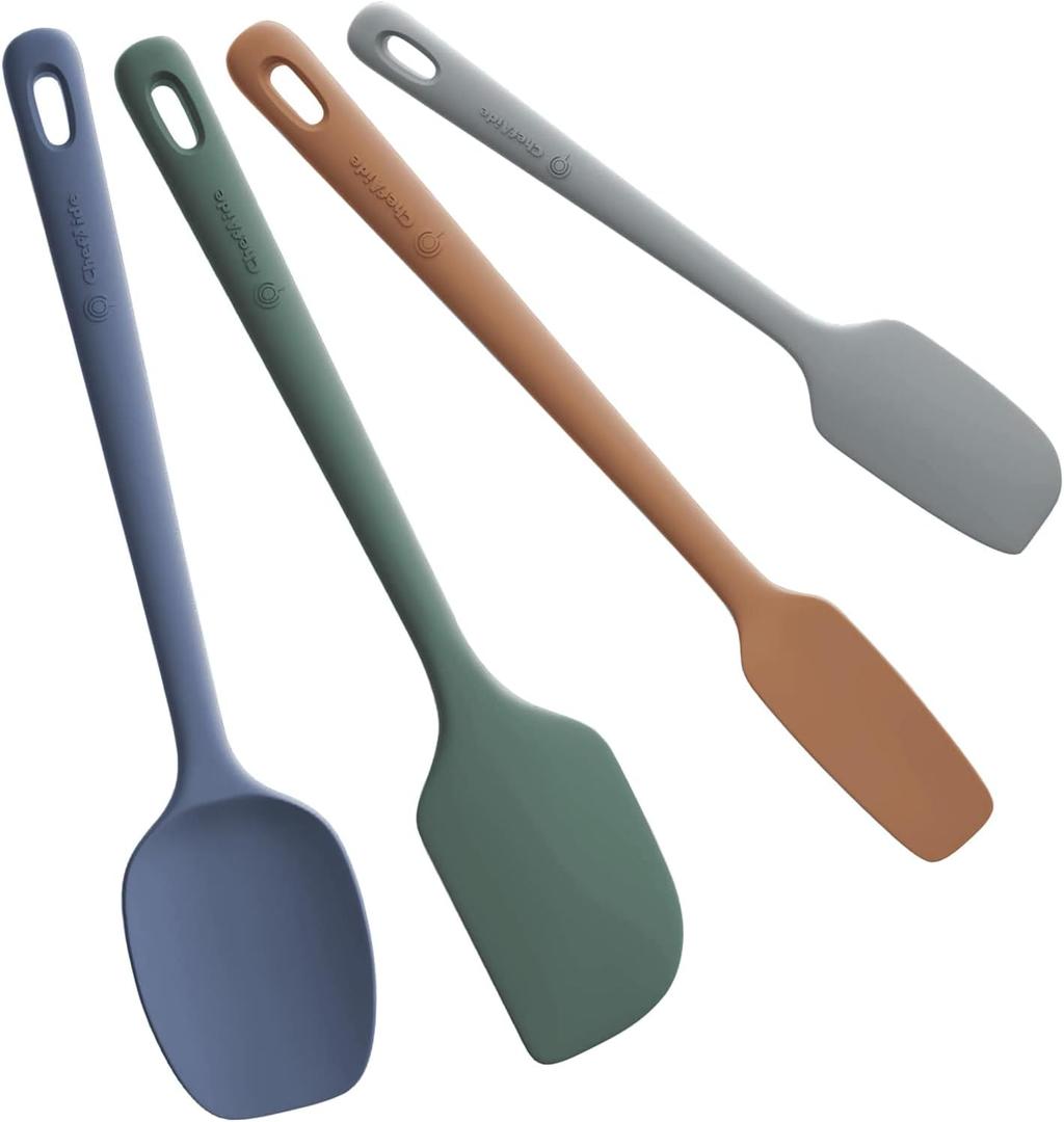 4 Pieces Silicone Spatula Set, Food Grade Rubber Spatula, Upgrade Strong Handle with Ergonomic Grip, Heat Resistant for Nonstick Cookware, Cooking (Neutral Color)