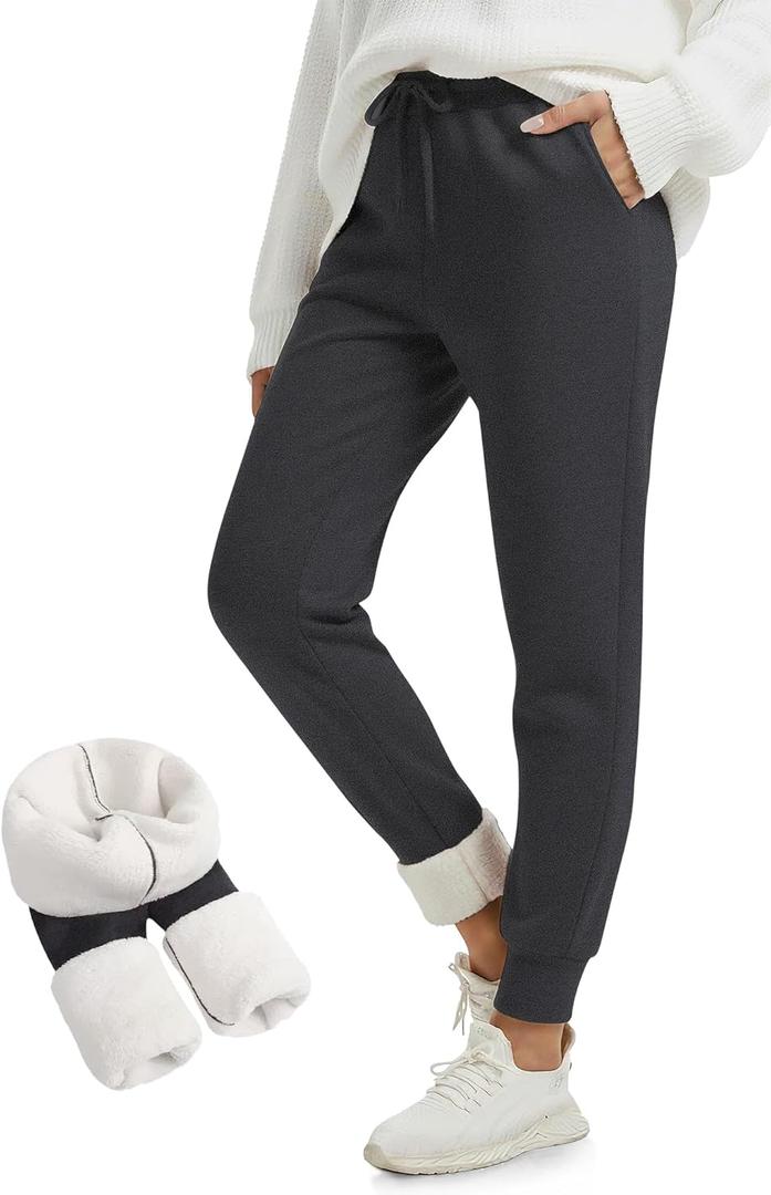 FULLSOFT Thick Fleece Lined Sweatpants for Women-Thermal Warm Athletic Joggers with Pockets Lounge Pants for Running Winter (Small, Ebony)