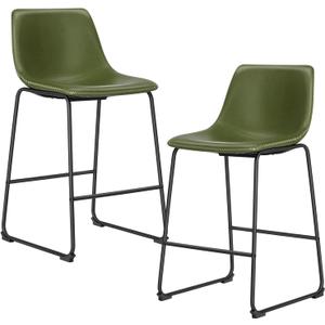 DUMOS Bar Stools Set of 2, 26 Inch Counter Height Faux Leather Barstools with Back, Modern Metal Leg Bar Chairs for Kitchen Island, Dining Pub Table, Home Bar, Green