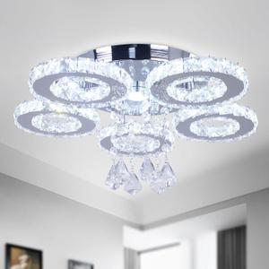 Modern Crystal Ceiling Light LED Chandelier Five Rings Ceiling Light Chandelier for Dinning Room Bedroom Kitchen (Cool White)