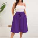 Xpenyo Womens Plus Size Midi Skirts Summer Elastic High Waisted Boho Casual Beach Flowy Swing Knee Length Skirts with Pockets (Purple, XXXL)