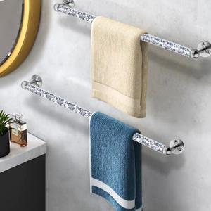 Meetart Crushed Diamond Glass Towel Bar for Bathroom,Set of 2 Towel Rods Wall-Mounted,Towel Racks for Bath Towels,Hand Towels(21) (Silver)