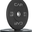 CAP Economy 15 lb Pair Olympic Bumper Plate, Medium Bounce Rubber Weight Plate with Steel Hub, 2-Inch Olympic Barbell Compatible for Strength Training, Weightlifting & Home Gym Workouts