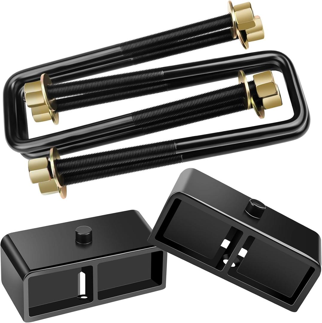 2" Rear Lift Block Kits, Compatible with 2007-2024 Chevrolet Chevy Silverado 1500, 2007-2019 GMC Sierra 1500, 2 inch Rear Leveling Kit Extended Square U-Bolts