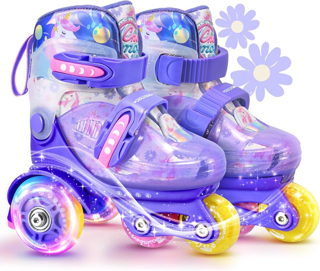 Unicorn Toddler Roller Skates, Kids Training Safety Tripple Protection Roller Skates with 4 Adjustable Sizes, Fun Light-Up Wheels, Little Girls' Fancy Gift (S-Small(11C-1 US), Lavender Dream)