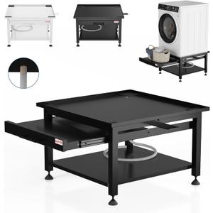 Garvee 27" Wide Washer and Dryer Pedestals with Pullout-Shelf, 16" Hight Laundry Pedestal with Adjustable Anti-Vibration Pads, Drain Pan and Hose, 1000 lbs Capacity, Black