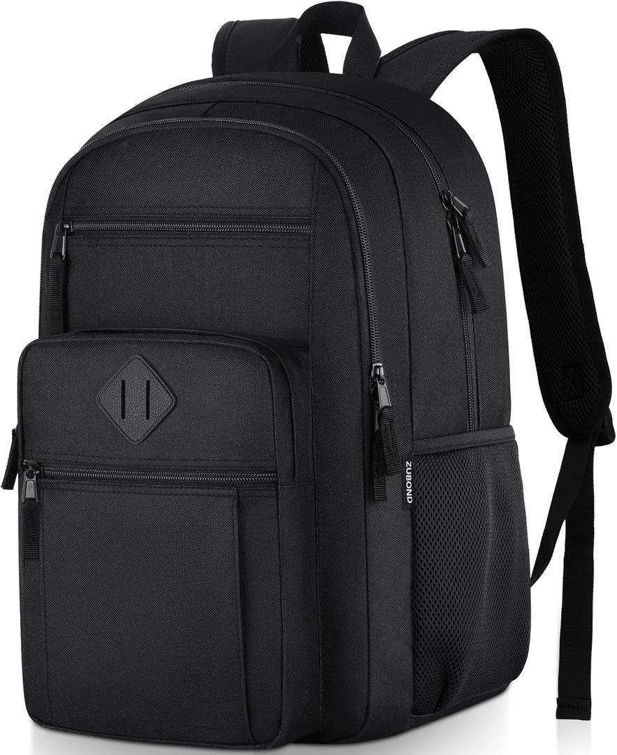 ZUBOND Unisex Black Backpack for School, Lightweight Boys Girls Backpack Fits 17.3 Inch Notebook, Water Bottle Pocket - Ideal for Teens, College Students, Adults