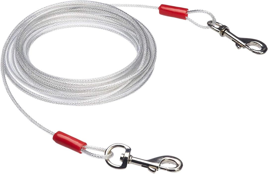 Rust-Free Steel Wire Tie-Out Cable for Large Dogs up to 90 lbs, Dog Leash Run Tether, 25 feet, White
