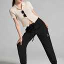 SANGTREE Hiking Pants Water Resistant Quick Dry Lightweight Golf Cargo Safari Joggers Pockets for Girls & Women (Black)