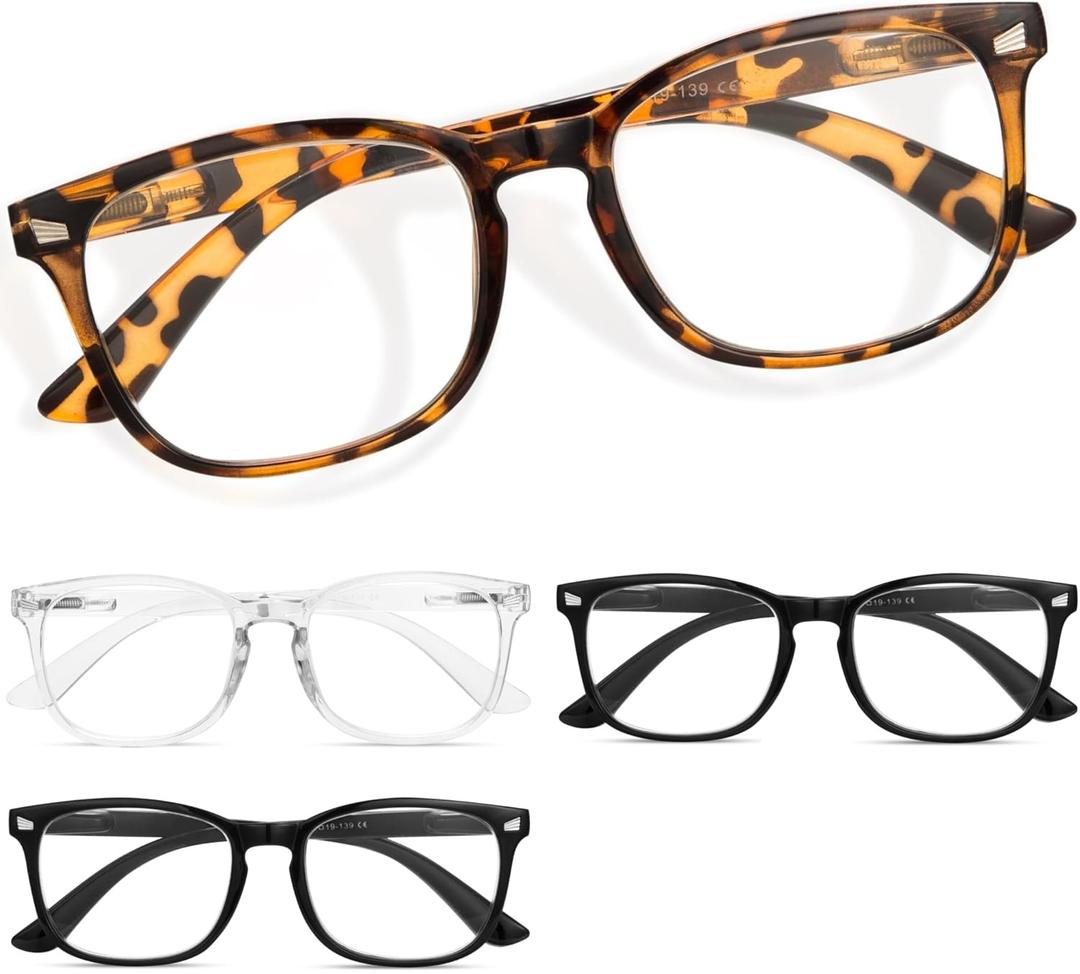 CCVOO Reading Glasses for Women/Men, Eyeglasses, Blue Light Readers for Women/Men, Computer Eye Glasses Cheaters 0.0, 4 Pack