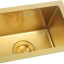Gold Bar Prep Sink Mini Trumpet Kitchen Essential Sink 15 x10 Inch Rectangular Stainless Steel RV Utility Sink with Golden Drain Strainer Stopper, Single Bowl Undermount or Drop-In