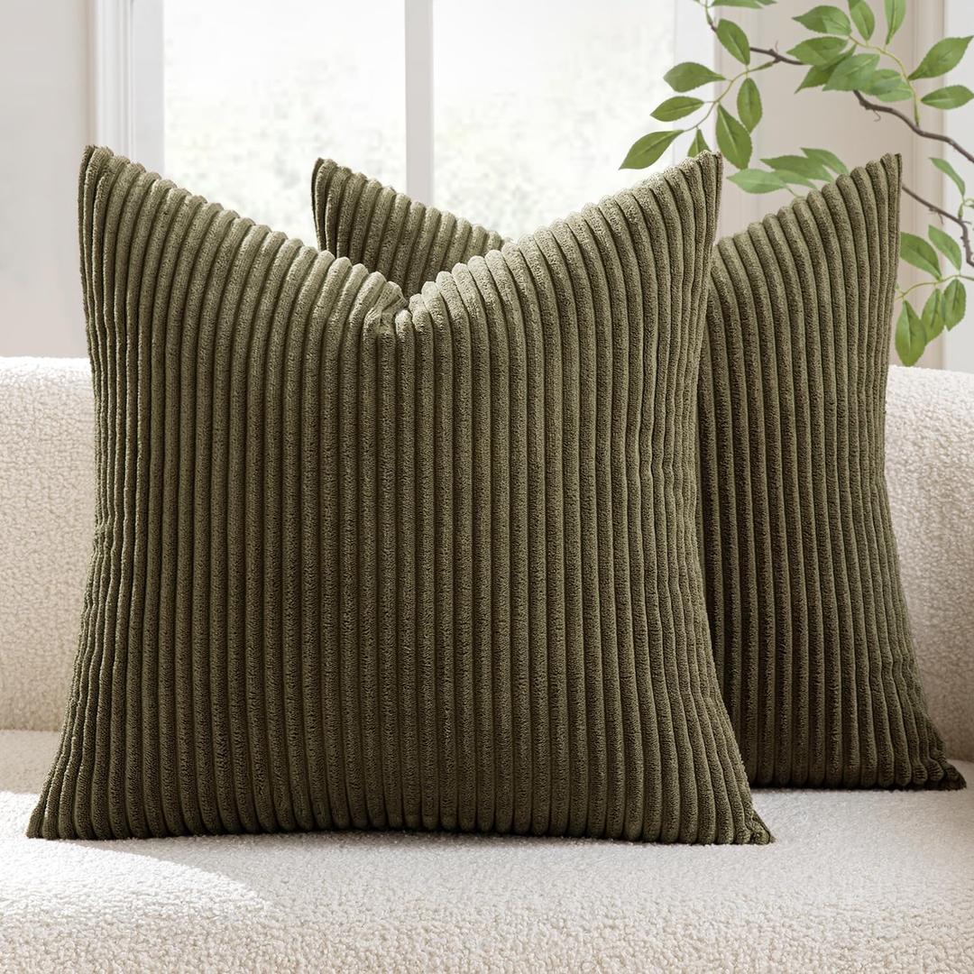 MIULEE Pack of 2 Pillow Covers Soft Soild Decorative Square Throw Pillow Covers Set Cushion Cases Pillowcases for Sofa Bedroom Car 18 x 18 Inch 45 x 45 Cm Olive Green