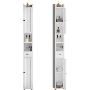 ChooChoo Narrow Bathroom Storage Cabinet with Adjustable Shelves and Drawer, 7.87"D x 7.87"W x 70.87"H