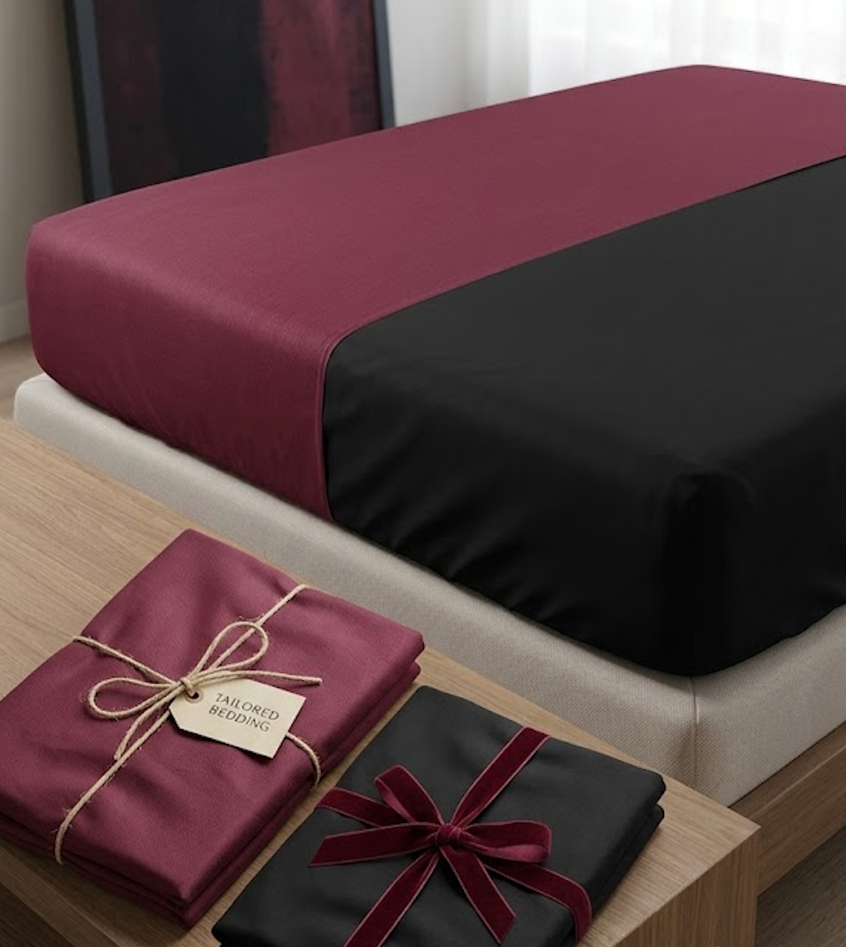 Two Pieces Fitted Sheets Black and Burgundy 100% Polyester Size 74x37 inch