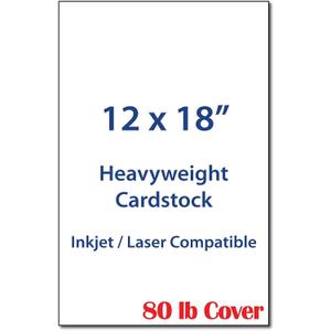 12" x 18" Cardstock Sheets For Inkjet or Laser Printers - Heavy 80lb Cover Matte Finish White - Great for Flyers, Menu's, Posters, Covers (50 Sheets)