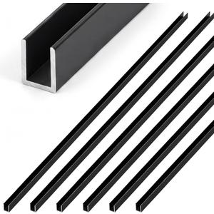 Shimeyao 6 Pack 36" Length Fixed Panel Frameless Shower Door Deep U Channel for 3/8 Inch Thick Glass, Matte Black Aluminum U Channel for Wall Floor or Ceiling Installation