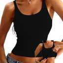 Danysu Women's Tank Tops with Bulit in Bras Scoop Neck Ribbed Fitted Knit Crop Halter Tops Spaghetti Strap Camisole (Black, M)