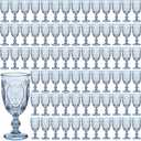 Wiwiqing 100 Pcs Plastic Goblets 7.5oz Vintage Goblet Plastic Wine Glasses Colored Retro Embossed Water Goblets for Wine Bar Juice Baby Shower Wedding Reception Grand Event Party (Blue)