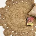 GRUHUM Handwoven 5ft Jute Area Rug Natural Fiber Round Boho Farmhouse Rustic Vintage Soft Braided Reversible Eco Friendly Rugs for Indoor Outdoor Kitchen Bedroom Living Room Hallways (5' ft Round)